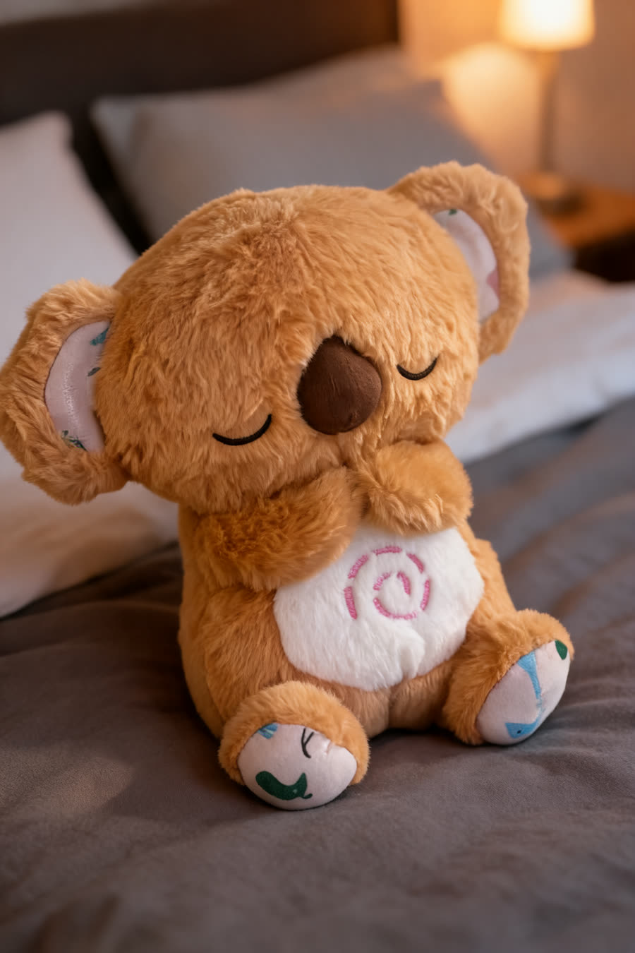 DreamLull breathing koala, cozy bedtime scene